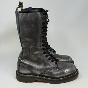 Dr Doc Martens 10183 Combat Boots Womens 7 Silver 14 Eyelet Zip Lace Up Goth